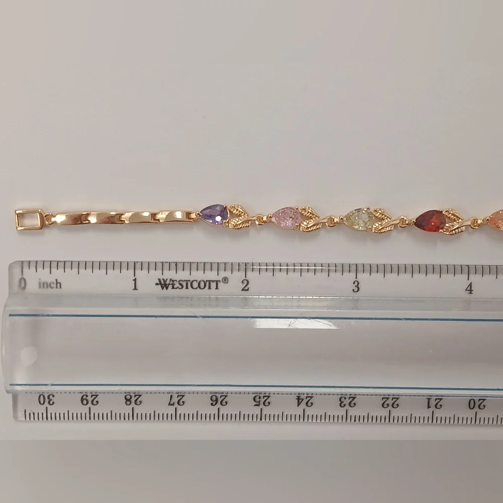 New 18k Goldplated Multi-Color Gemstone Forest Vine Bracelet - Picture 9 of 12